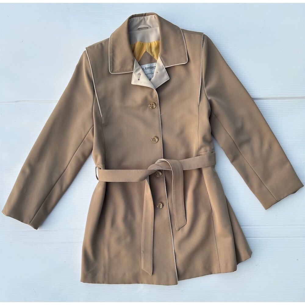 Rain Ramblers Women's Beige Trench Coat Size 10 Belted Long Casual - Picture 3 of 10